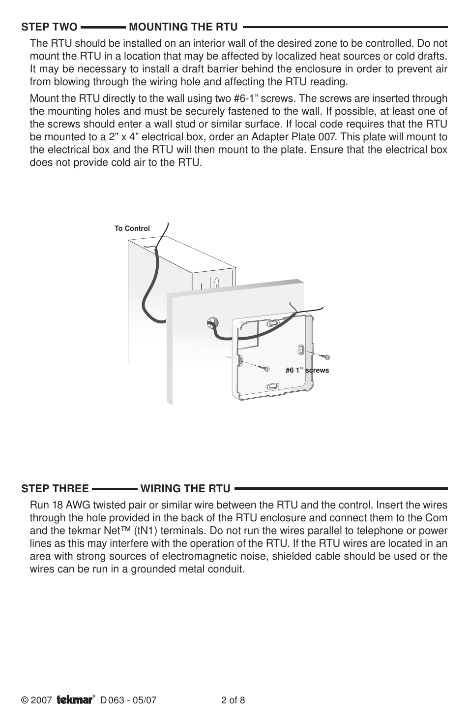 tekmar 063 RTU User Manual | Page 2 / 8