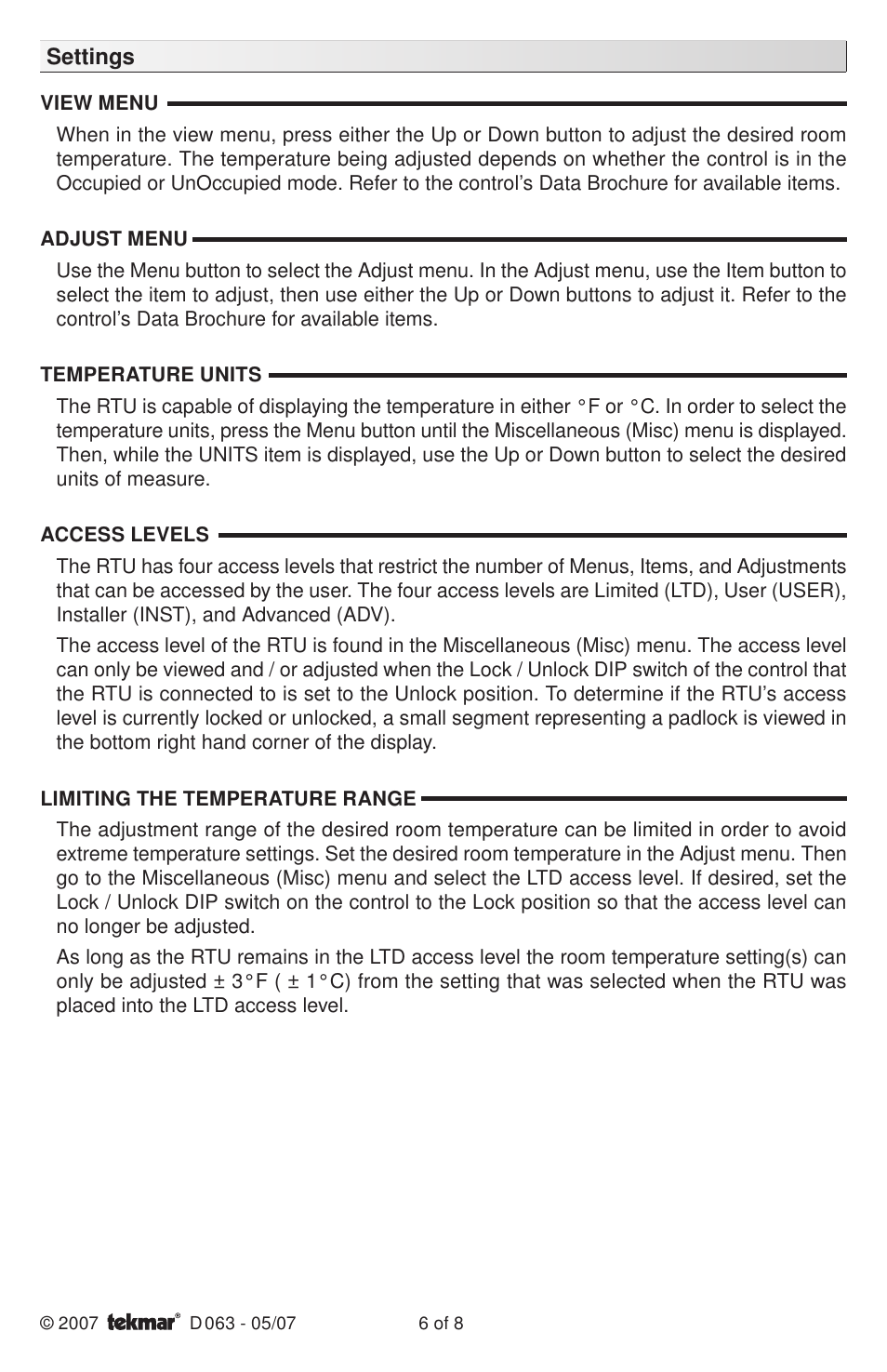 tekmar 063 RTU User Manual | Page 6 / 8