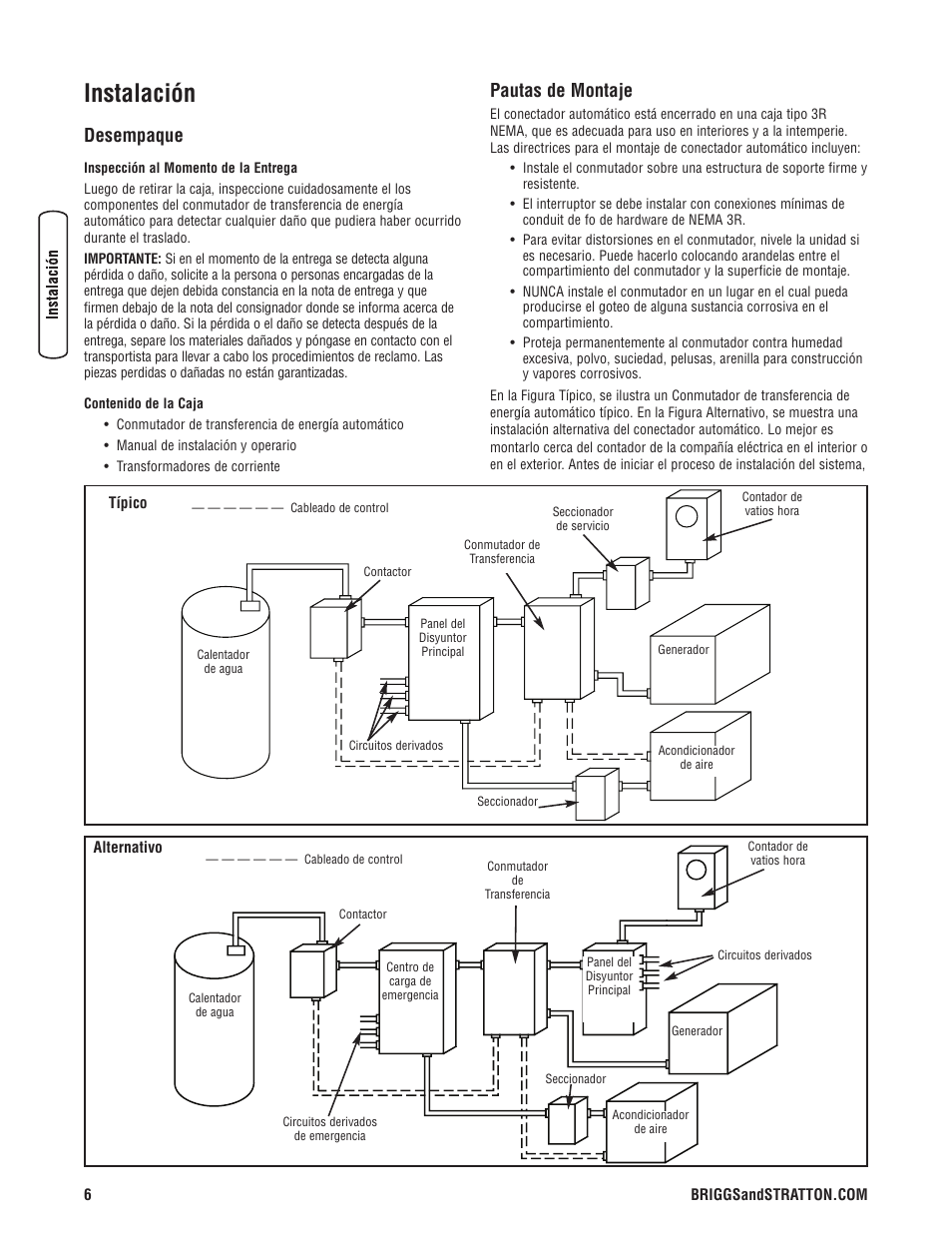 Instalación, Desempaque, Pautas de montaje | Briggs & Stratton 071019 User Manual | Page 22 / 44