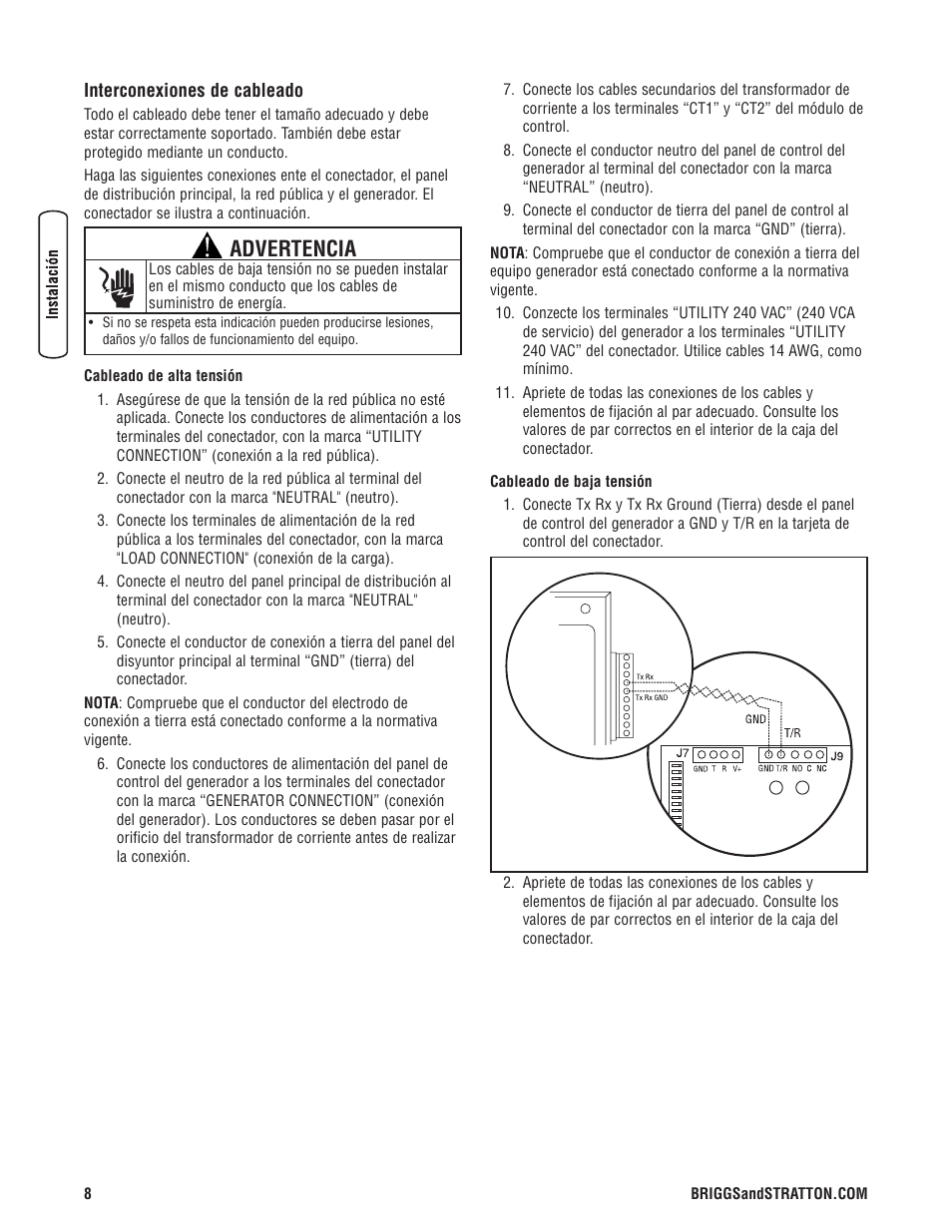 Advertencia | Briggs & Stratton 071019 User Manual | Page 24 / 44