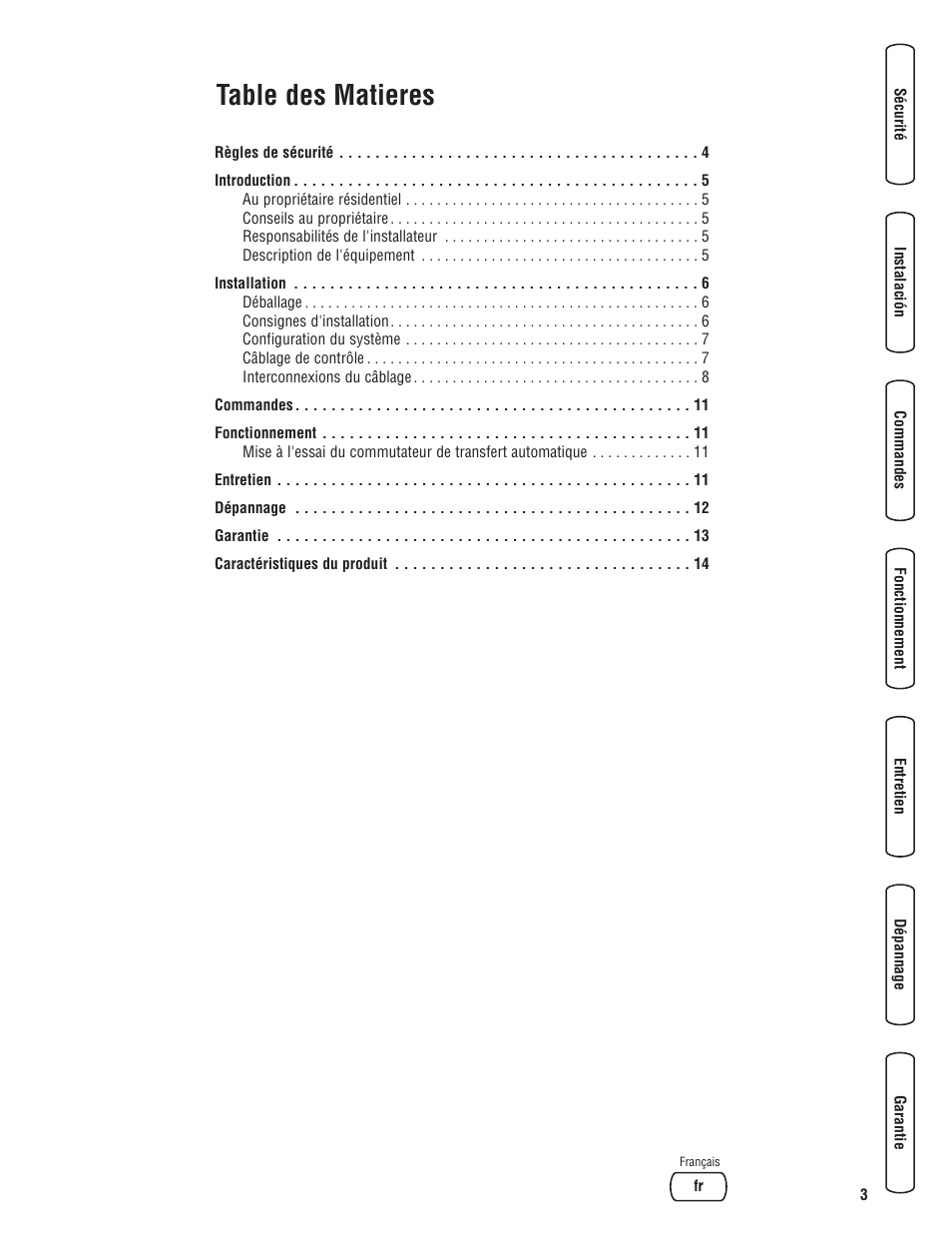 Tocfr, Table des matieres | Briggs & Stratton 071019 User Manual | Page 33 / 44
