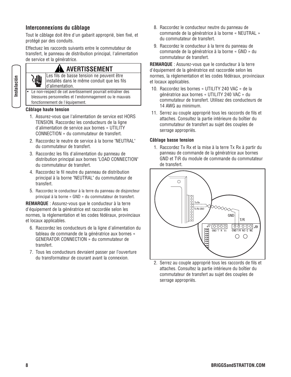 Avertissement | Briggs & Stratton 071019 User Manual | Page 38 / 44