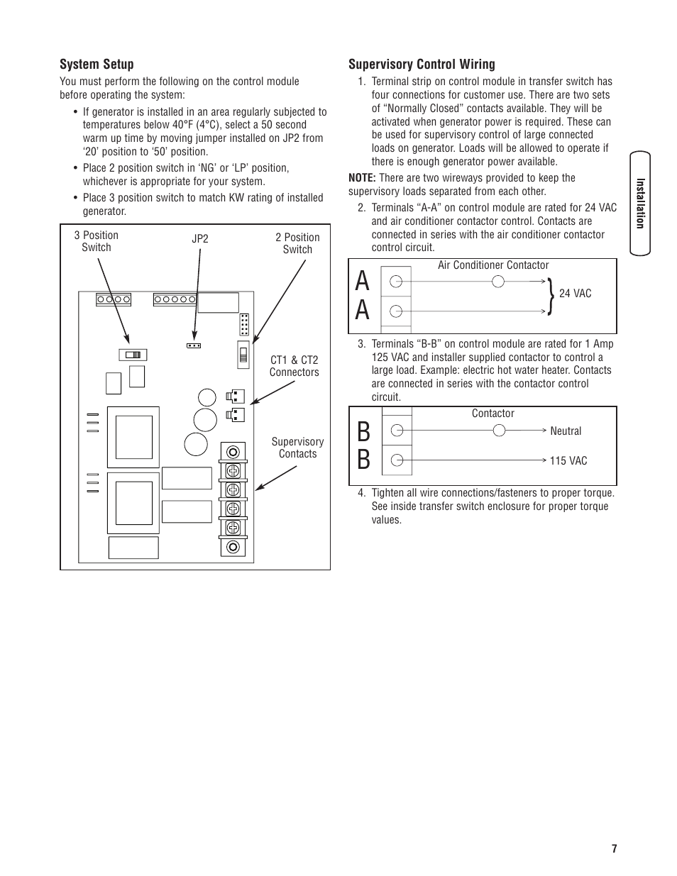 System setup, Supervisory control wiring, Configuración del sistema | Cableado de control de super, System setup supervisory control wiring | Briggs & Stratton 071019 User Manual | Page 7 / 44