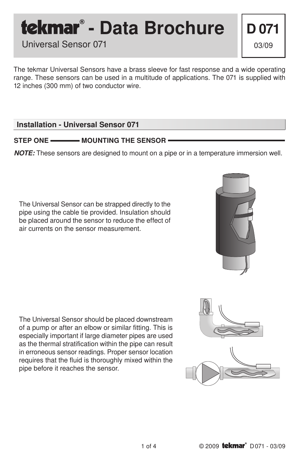 tekmar 071 Universal Sensor User Manual | 4 pages