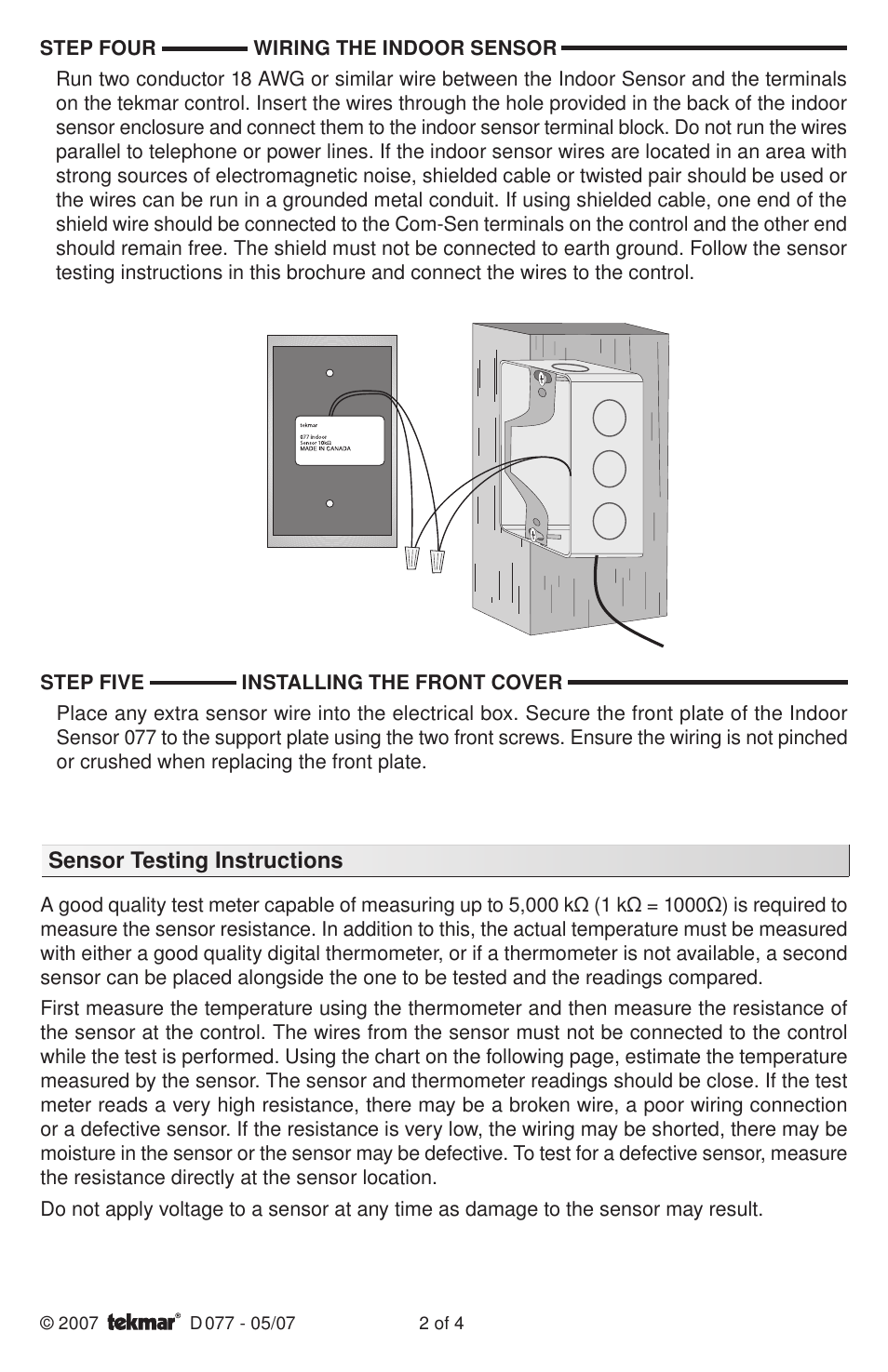 tekmar 077 Indoor Sensor User Manual | Page 2 / 4
