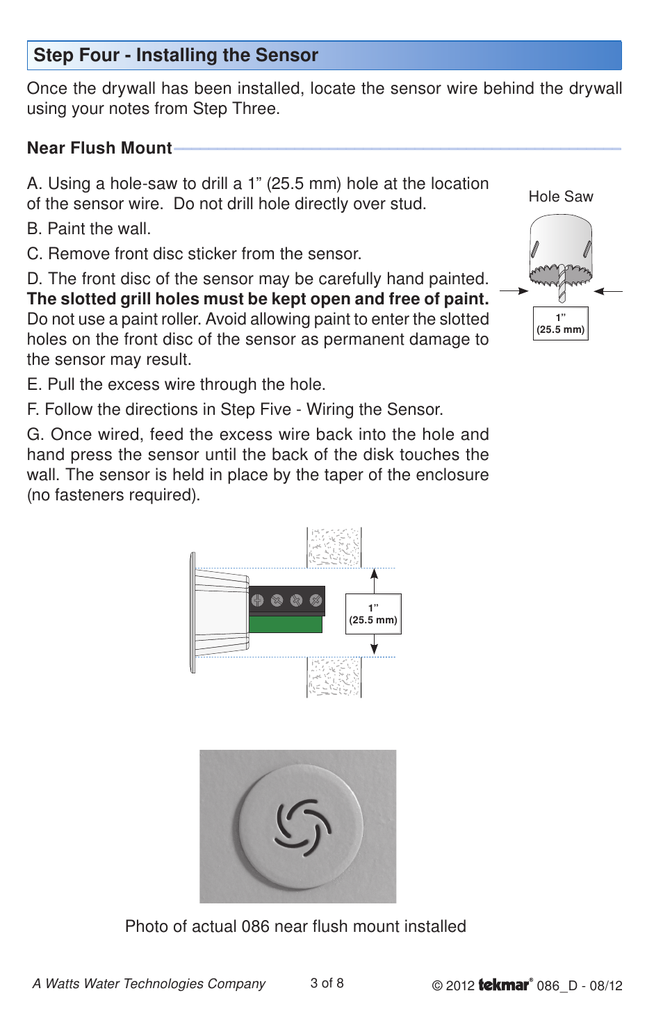Step four - installing the sensor | tekmar 086 Humidity & Temperature Sensor User Manual | Page 3 / 8