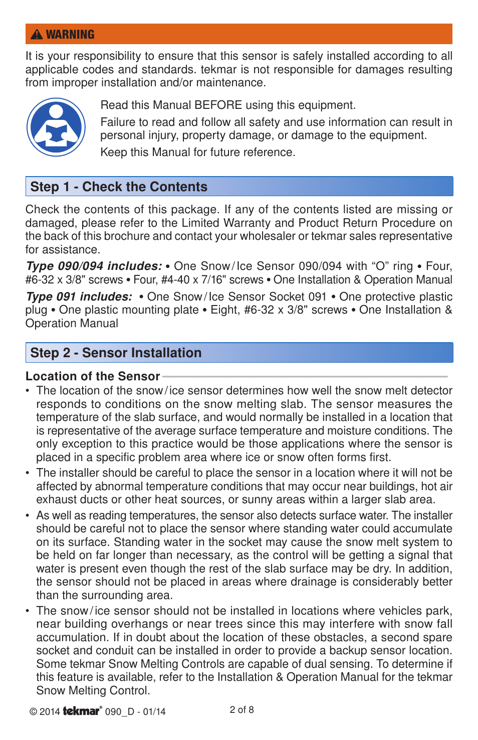 tekmar 091 Sensor Socket User Manual | Page 2 / 8