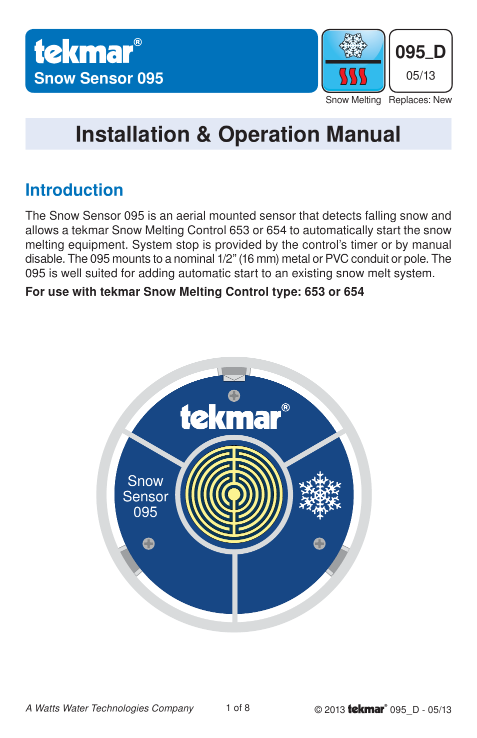 tekmar 095 Snow Sensor User Manual | 8 pages