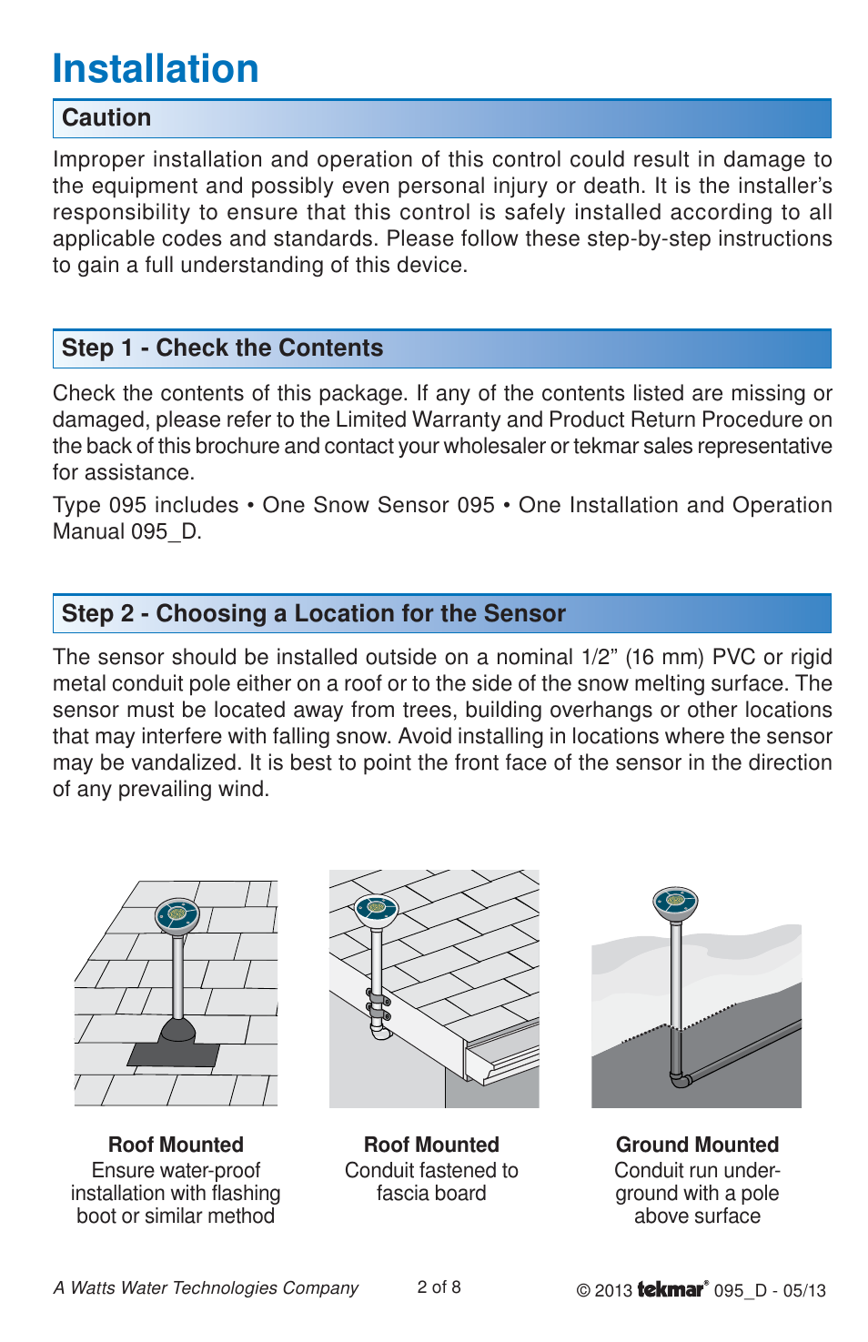 Installation | tekmar 095 Snow Sensor User Manual | Page 2 / 8