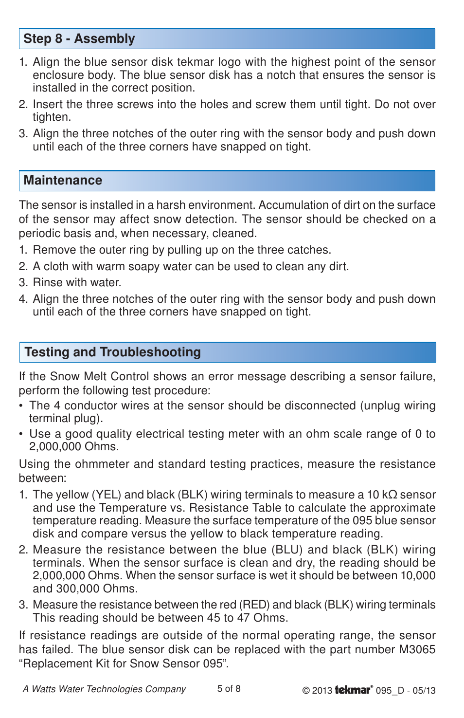 tekmar 095 Snow Sensor User Manual | Page 5 / 8