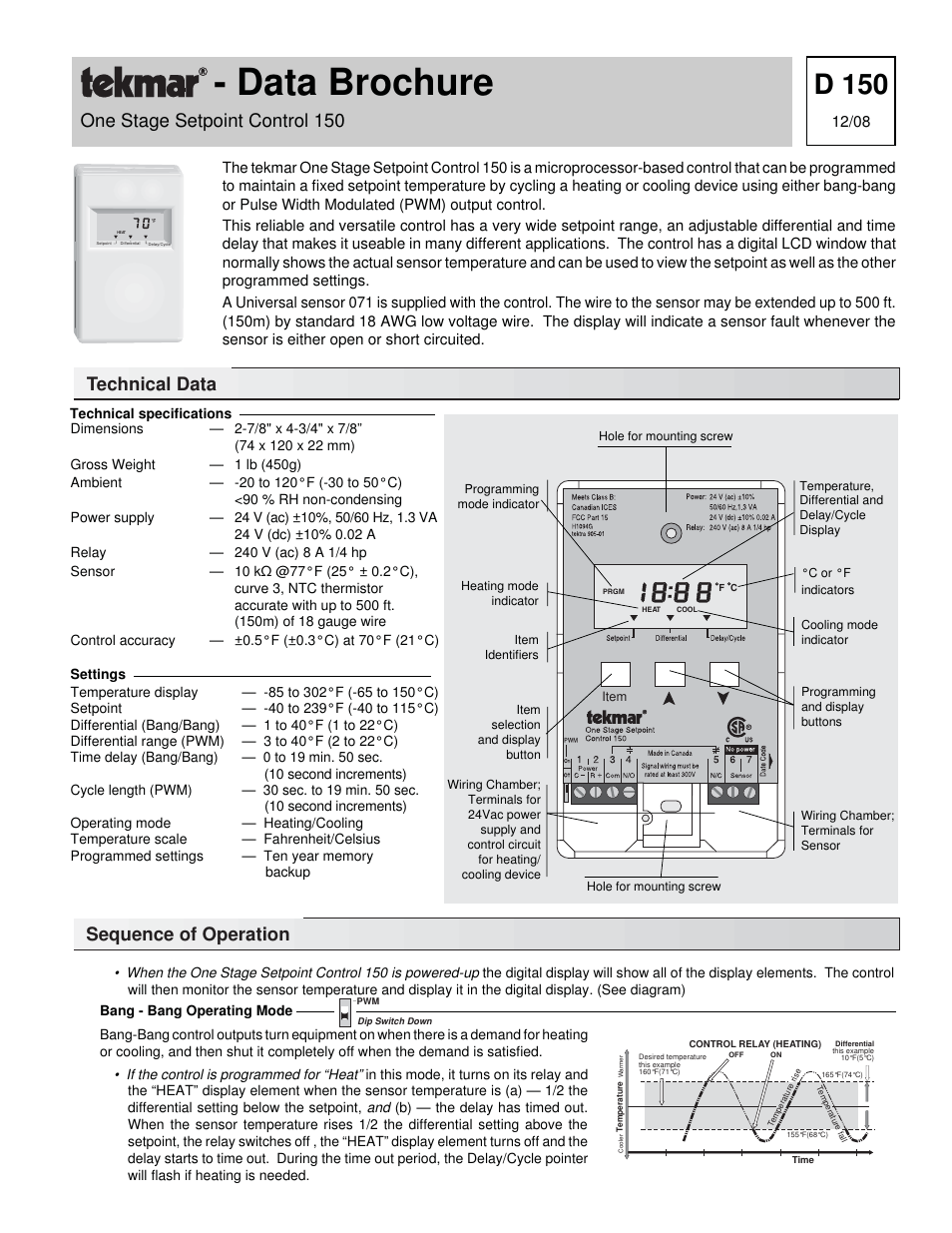 tekmar 150 One Stage Setpoint Control User Manual | 4 pages