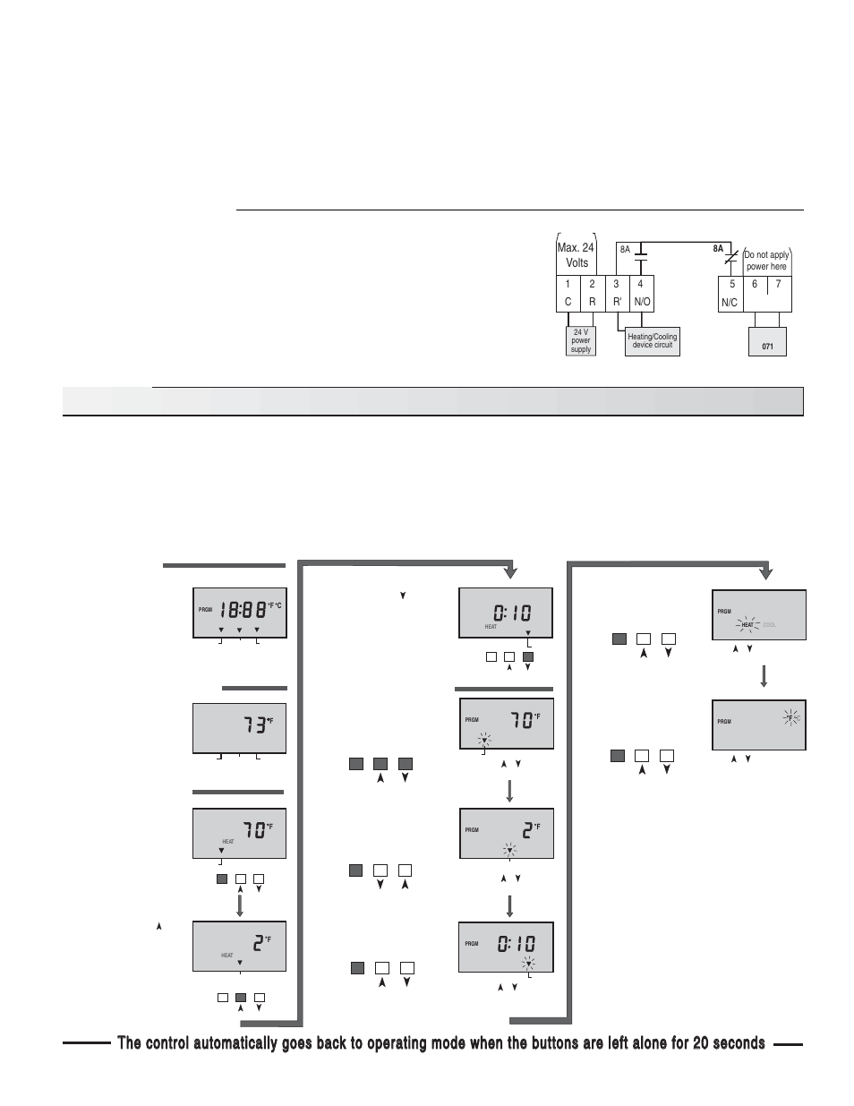 Settings, Display mode power on, Operating mode | Program mode | tekmar 150 One Stage Setpoint Control User Manual | Page 3 / 4