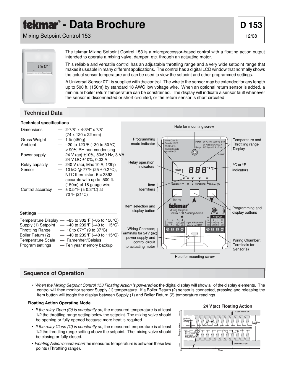 tekmar 153 Mixing Setpoint Control User Manual | 4 pages