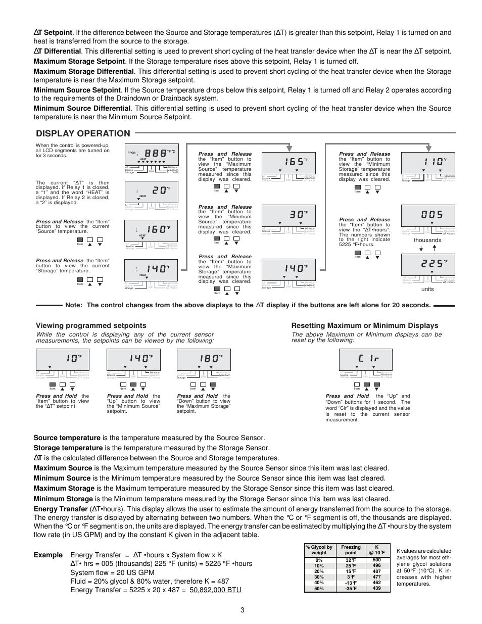 Display operation, Thousands, Units | tekmar 155 Difference Setpoint Control User Manual | Page 3 / 4