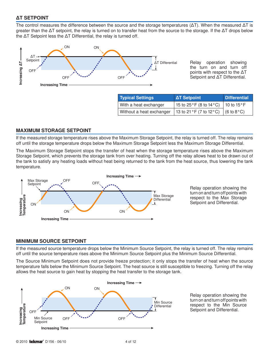 Maximum storage setpoint, Minimum source setpoint, Δt setpoint | tekmar 156 Difference Setpoint Control User Manual | Page 4 / 12