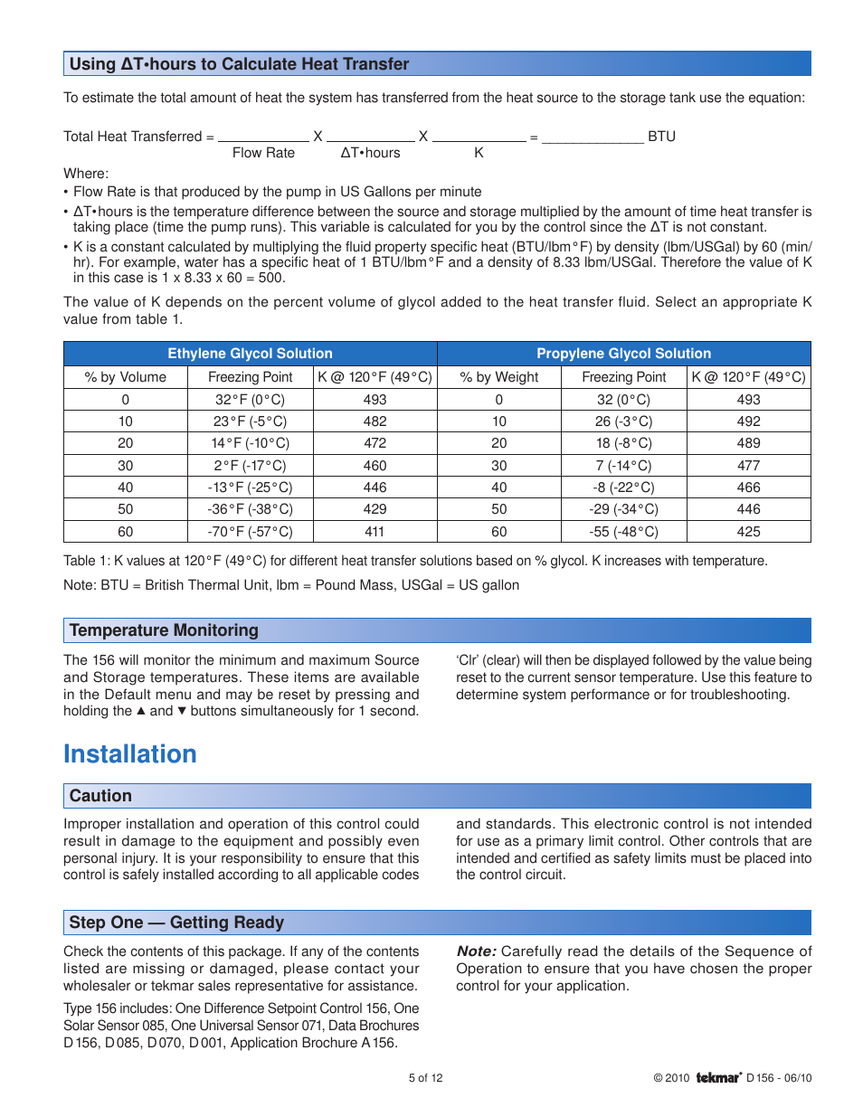 Installation | tekmar 156 Difference Setpoint Control User Manual | Page 5 / 12