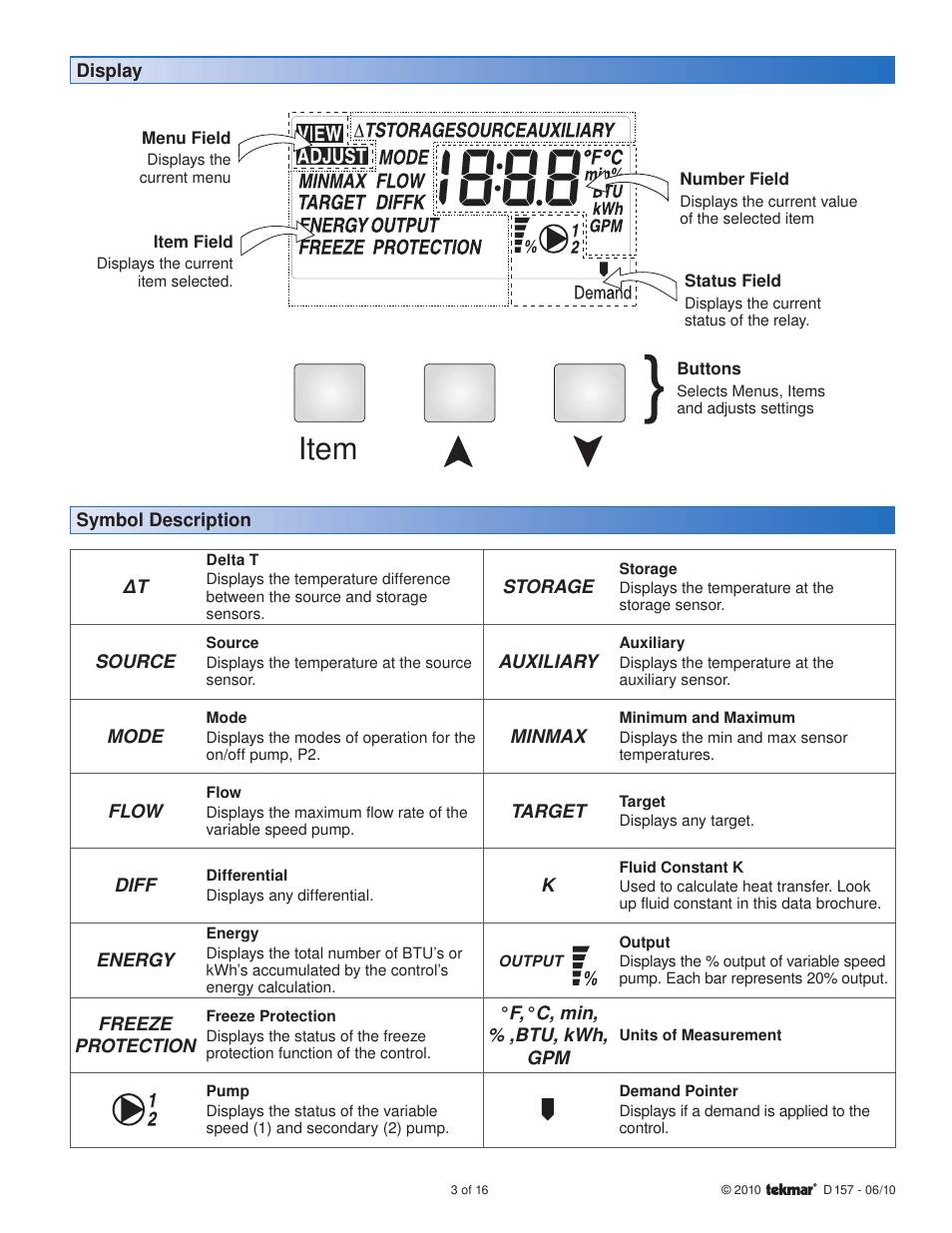 Item | tekmar 157 Difference Setpoint Control User Manual | Page 3 / 16