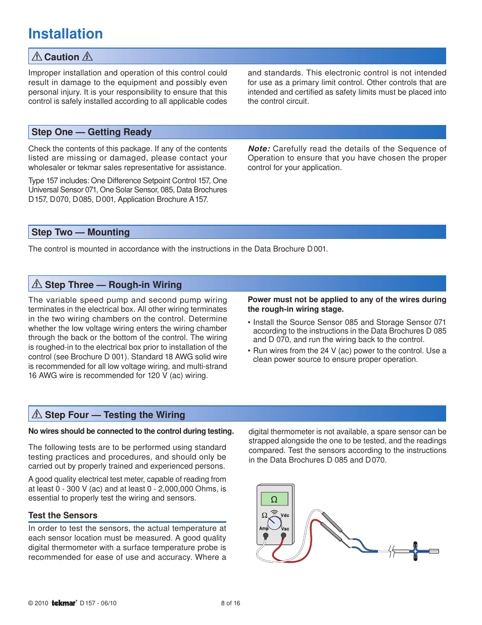 Installation | tekmar 157 Difference Setpoint Control User Manual | Page 8 / 16