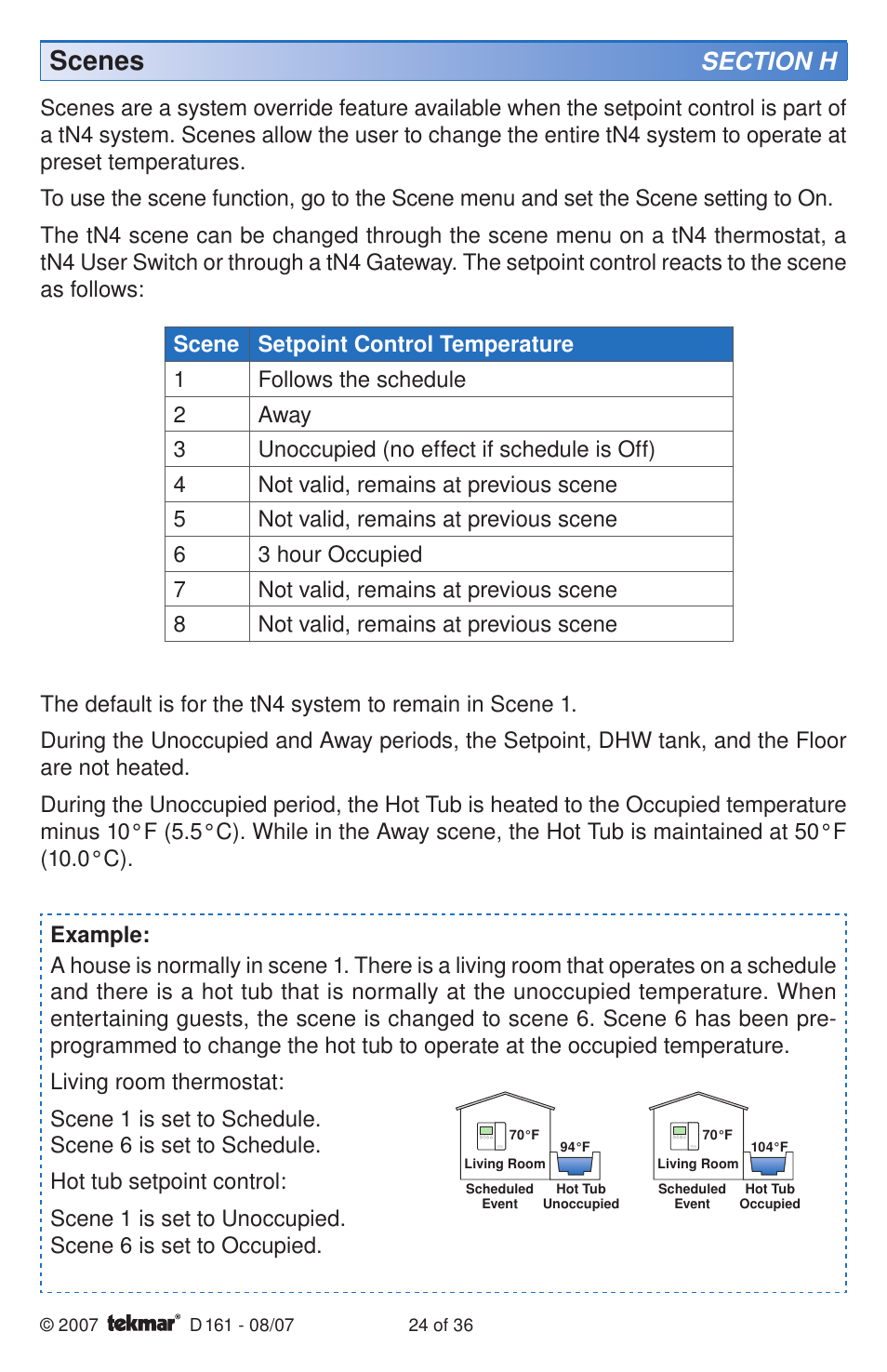 Scenes | tekmar 161 Setpoint Control Installation User Manual | Page 24 / 36