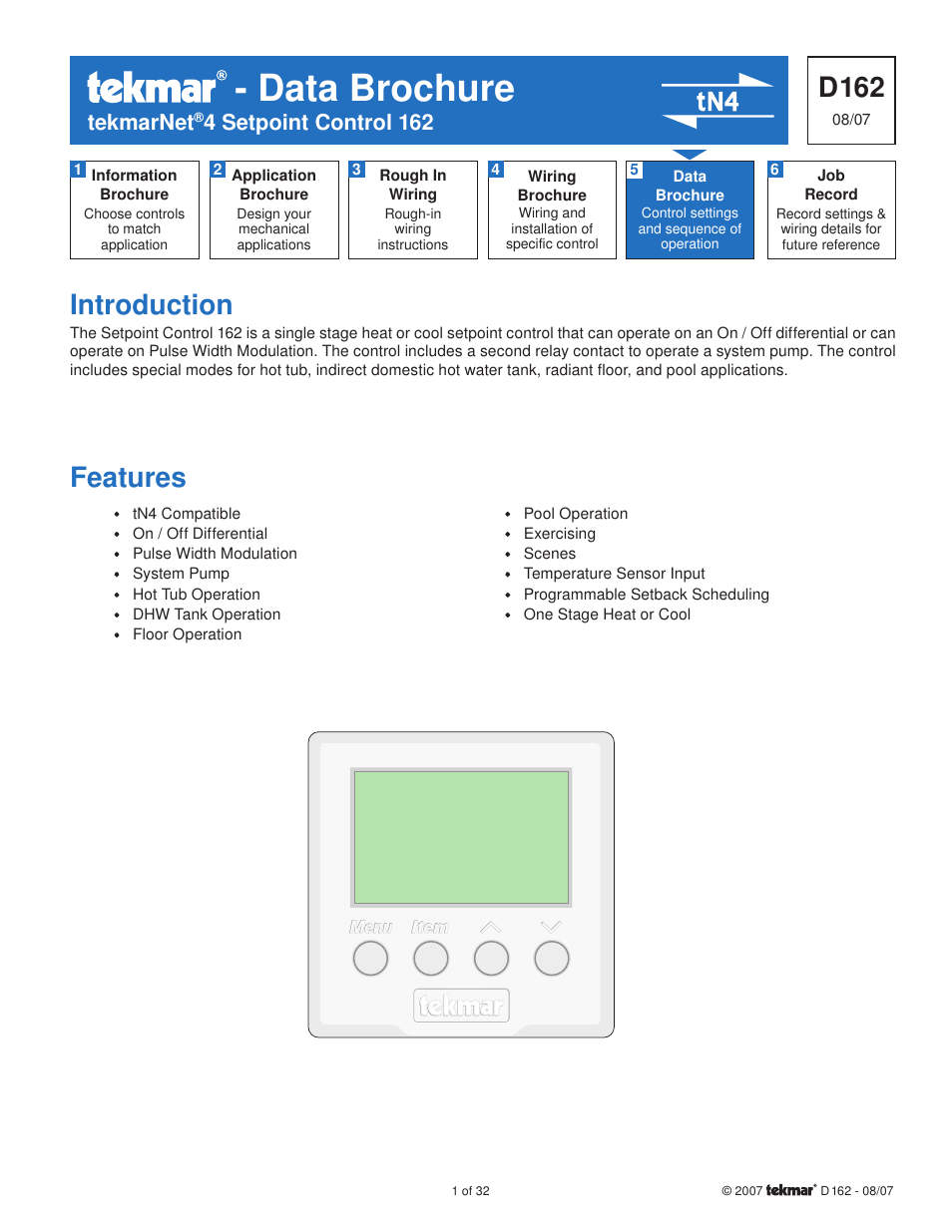 tekmar 162 Setpoint Control Installation User Manual | 32 pages