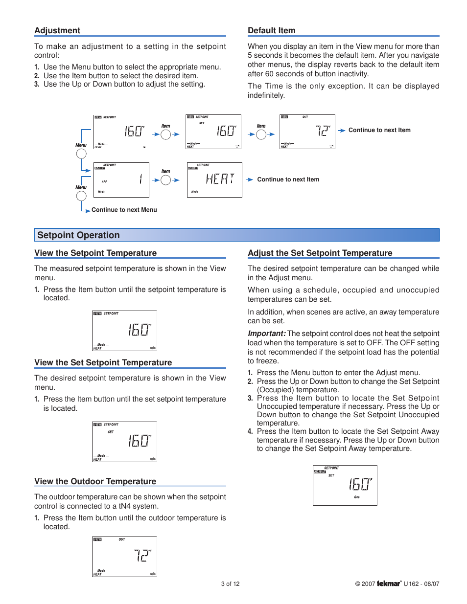tekmar 162 Setpoint Control User Manuals User Manual | Page 3 / 12