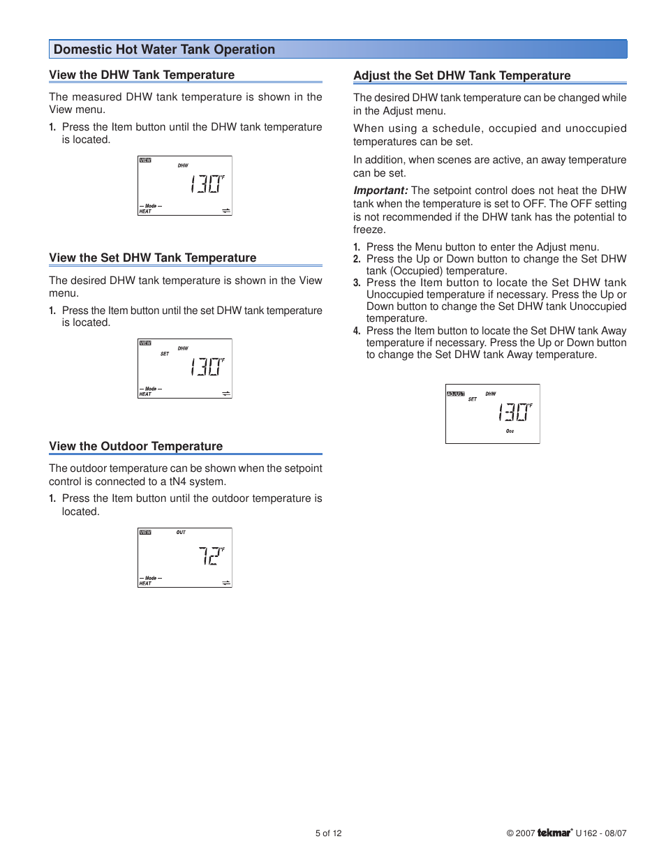 tekmar 162 Setpoint Control User Manuals User Manual | Page 5 / 12