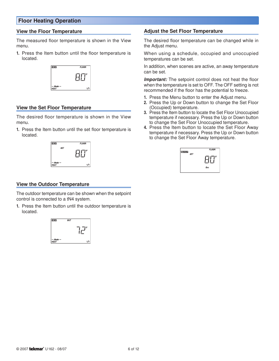 tekmar 162 Setpoint Control User Manuals User Manual | Page 6 / 12