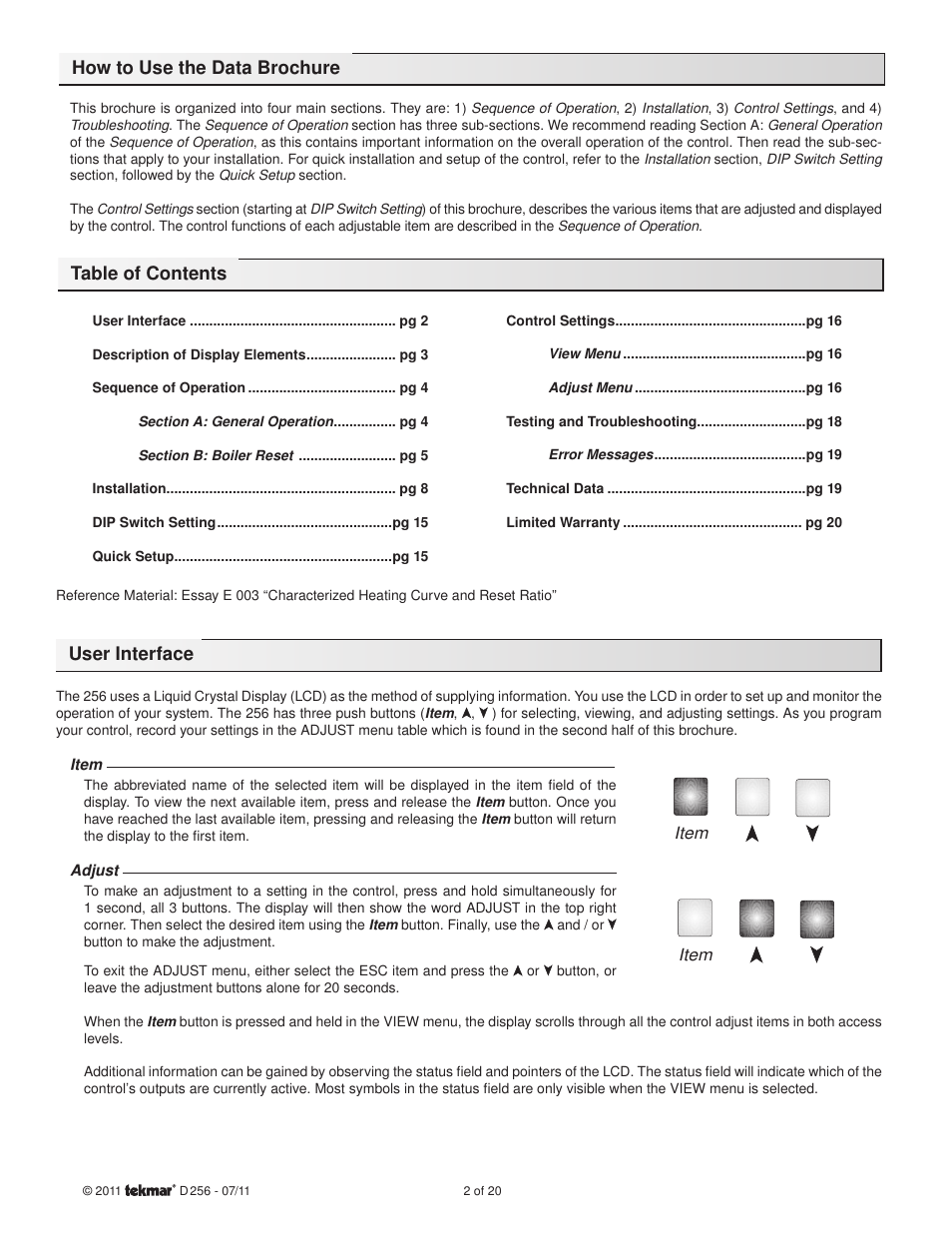tekmar 256 Boiler Control User Manual | Page 2 / 20