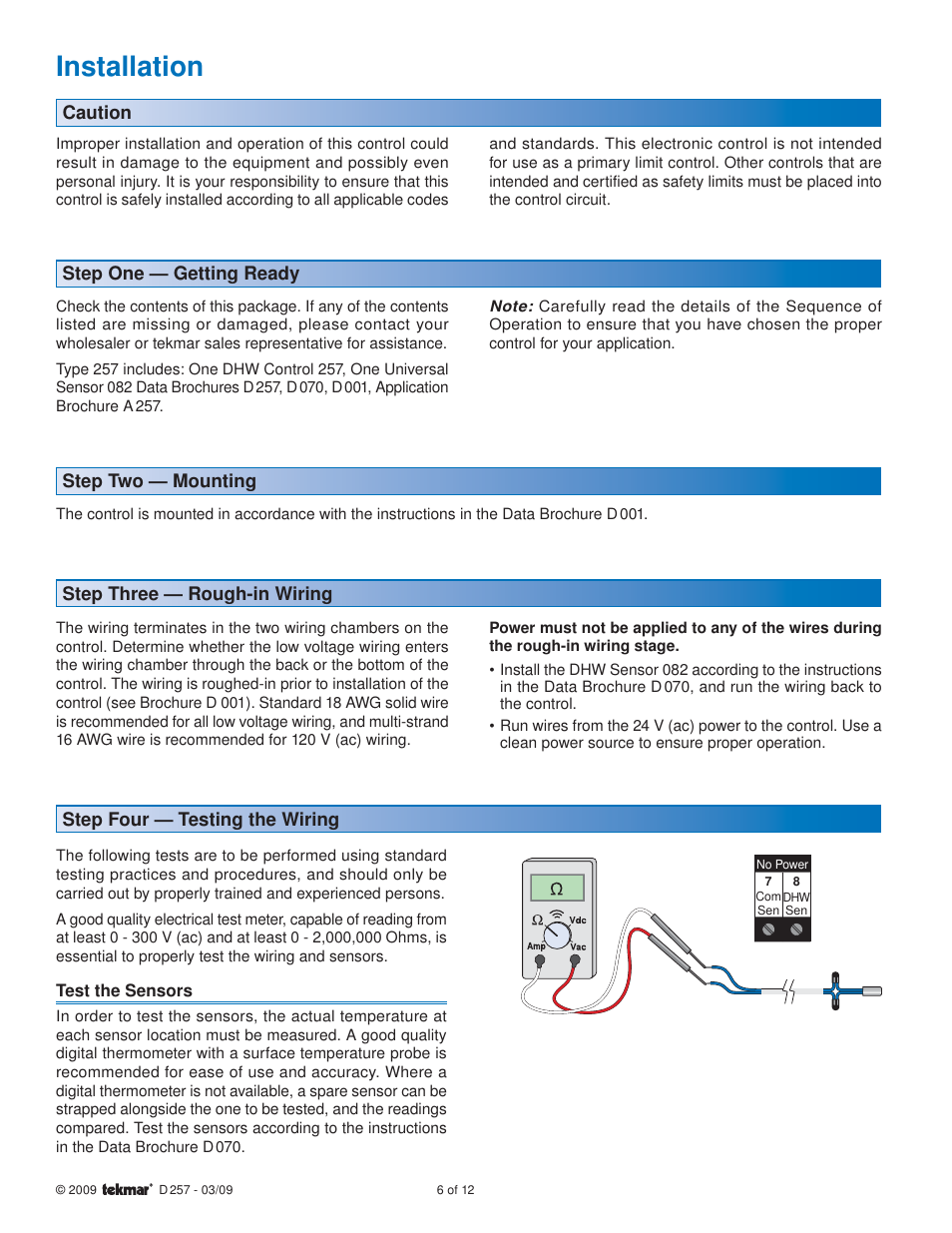 Installation | tekmar 257 DHW Control User Manual | Page 6 / 12