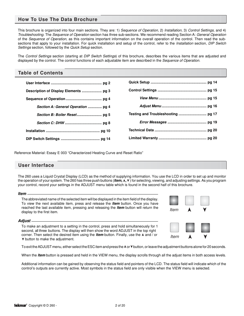 tekmar 260 Boiler Control User Manual | Page 2 / 20