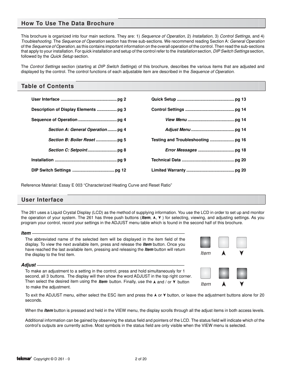 tekmar 261 Boiler Control User Manual | Page 2 / 20