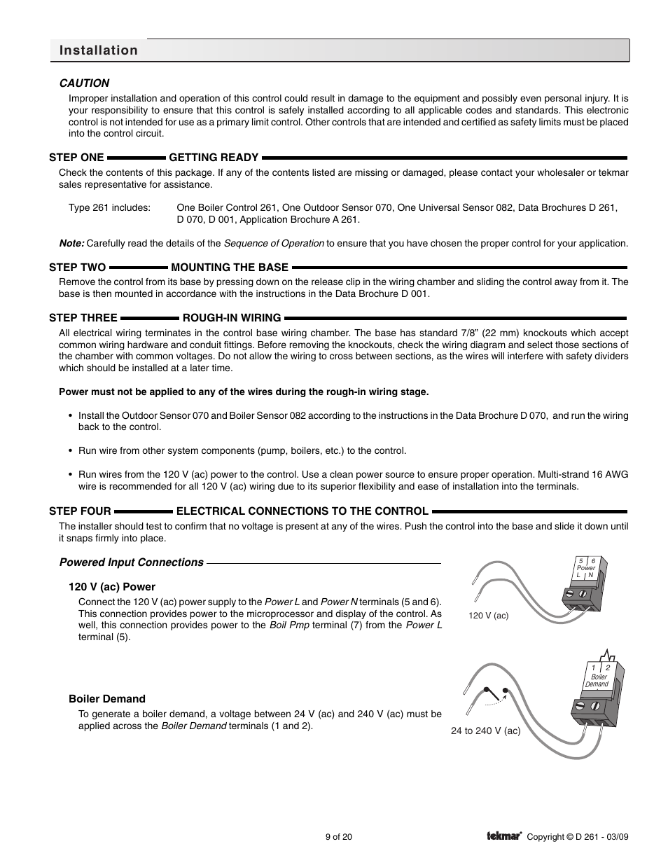 Installation | tekmar 261 Boiler Control User Manual | Page 9 / 20