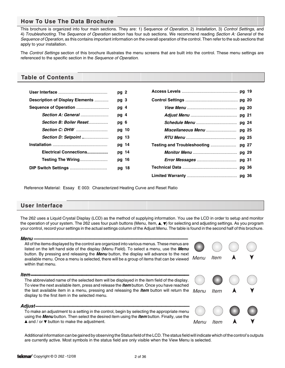 tekmar 262 Boiler Control Installation User Manual | Page 2 / 36