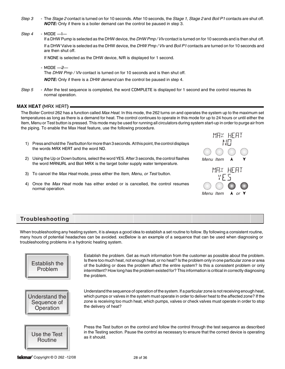 Troubleshooting | tekmar 262 Boiler Control Installation User Manual | Page 28 / 36