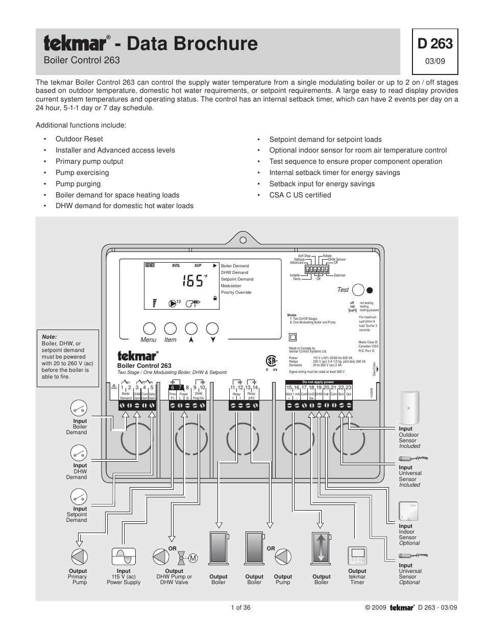 tekmar 263 Boiler Control User Manual | 36 pages