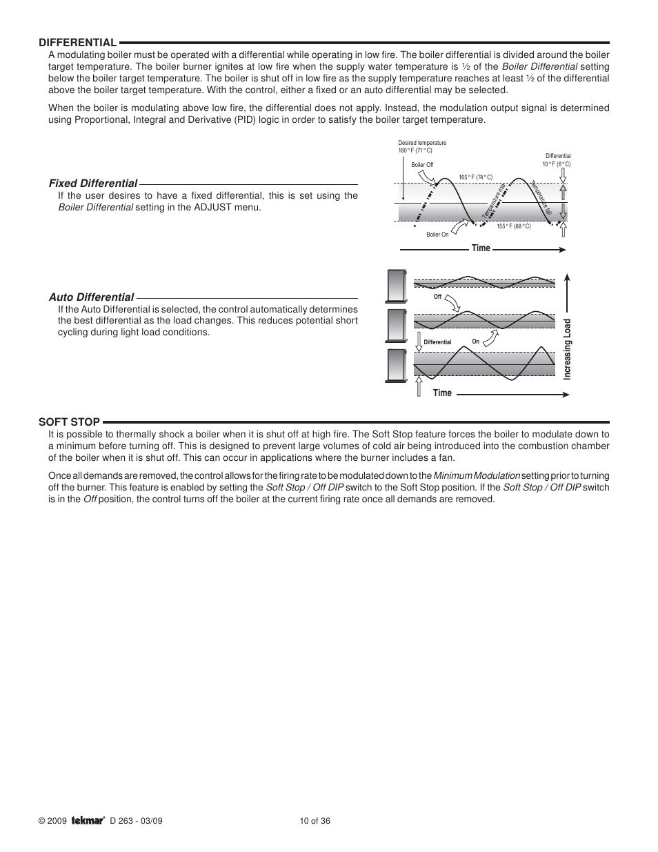 Differential, Fixed differential, Auto differential | Soft stop | tekmar 263 Boiler Control User Manual | Page 10 / 36