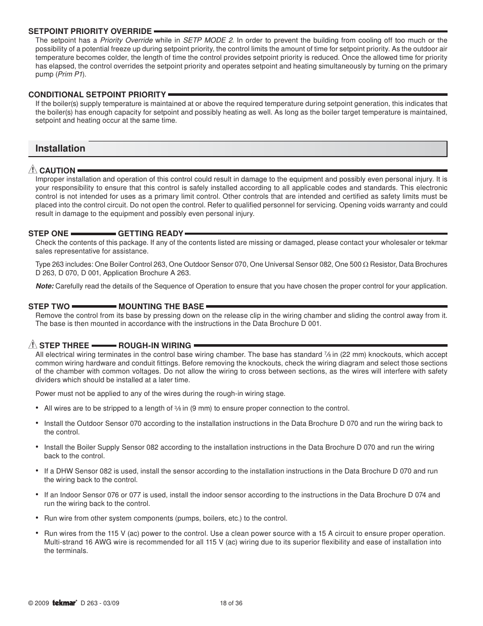 tekmar 263 Boiler Control User Manual | Page 18 / 36