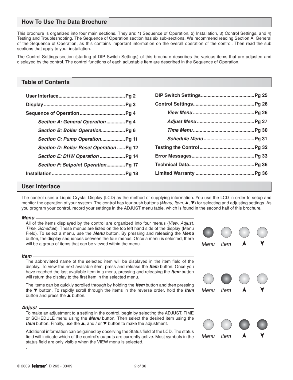 tekmar 263 Boiler Control User Manual | Page 2 / 36