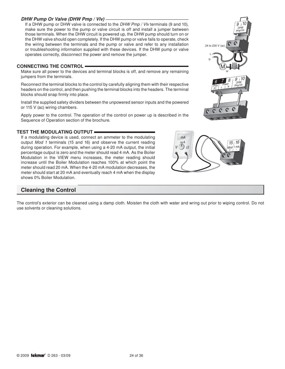 Cleaning the control | tekmar 263 Boiler Control User Manual | Page 24 / 36