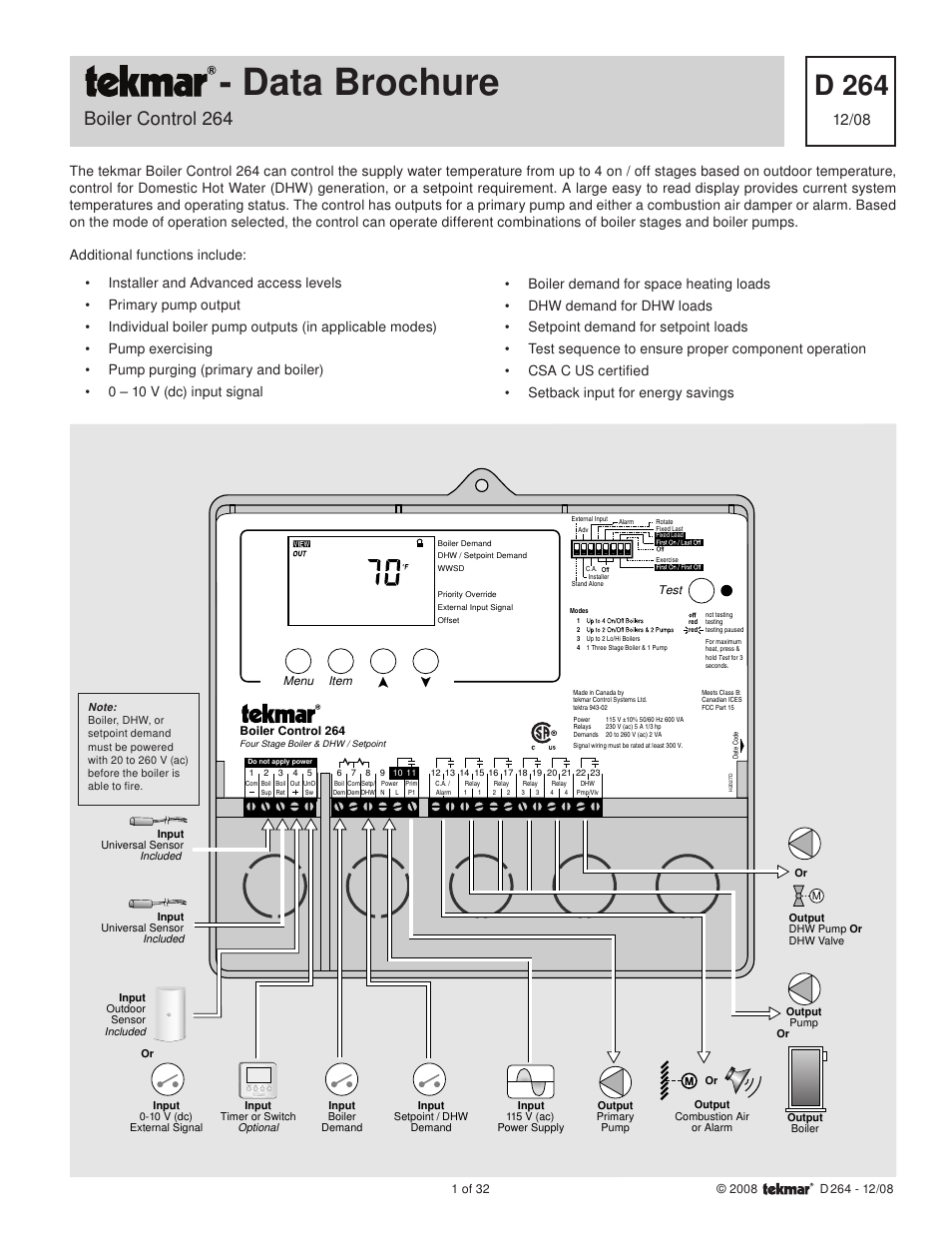 tekmar 264 Boiler Control User Manual | 32 pages