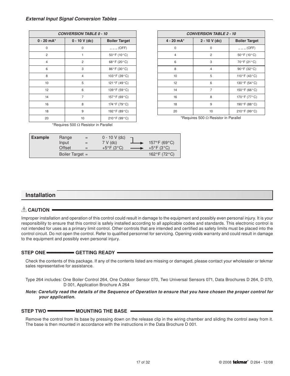 Installation | tekmar 264 Boiler Control User Manual | Page 17 / 32