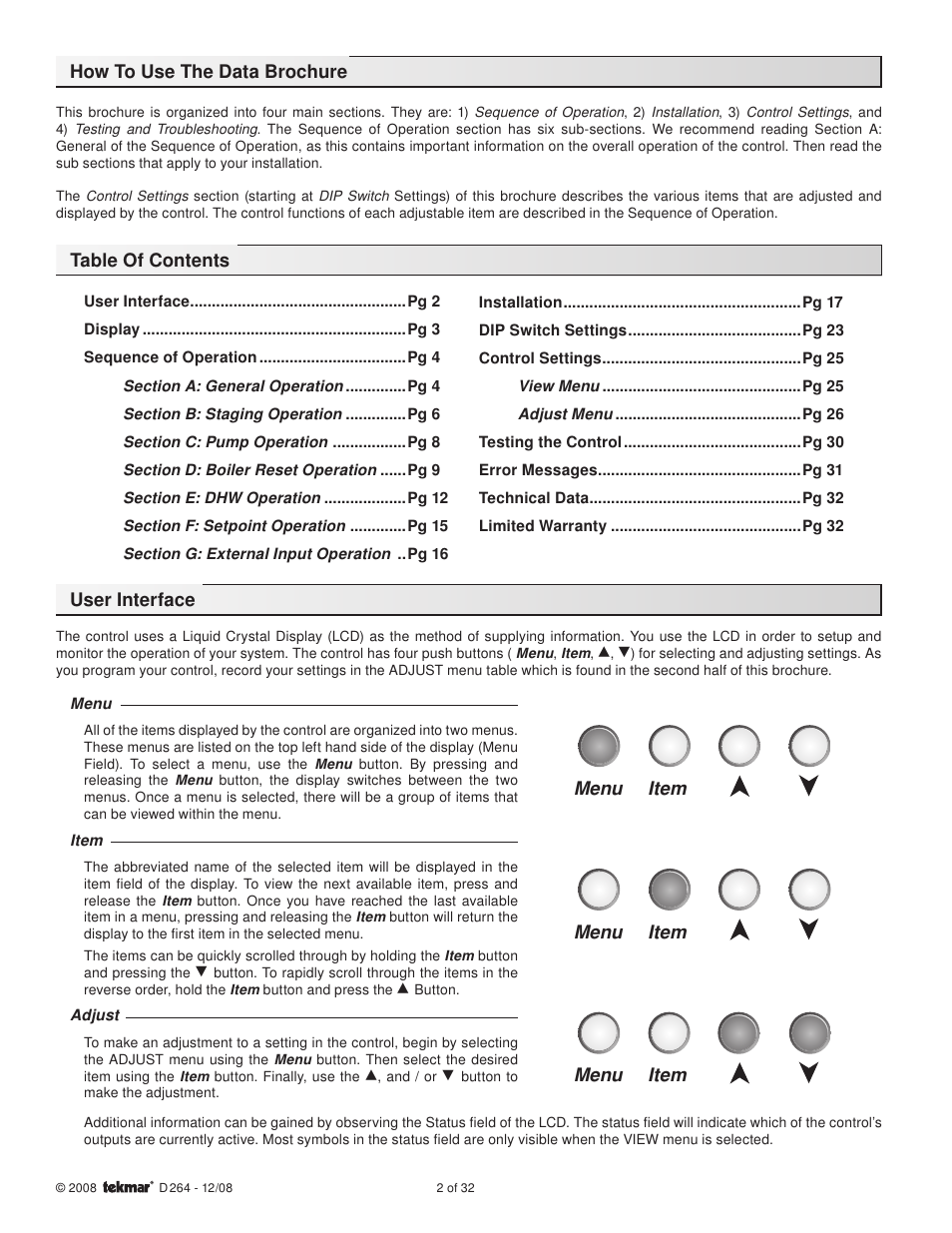 tekmar 264 Boiler Control User Manual | Page 2 / 32
