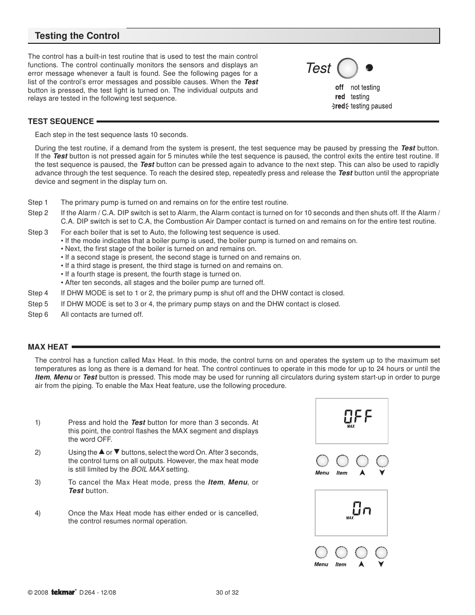 Testing the control | tekmar 264 Boiler Control User Manual | Page 30 / 32