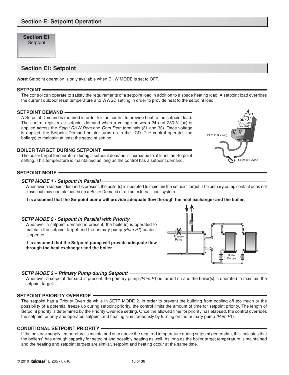 tekmar 265 Boiler Control User Manual | Page 16 / 36