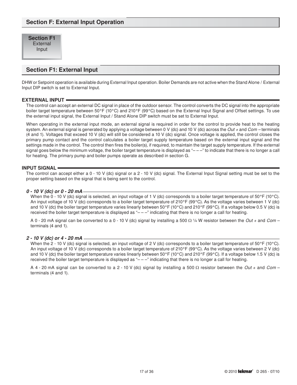 tekmar 265 Boiler Control User Manual | Page 17 / 36