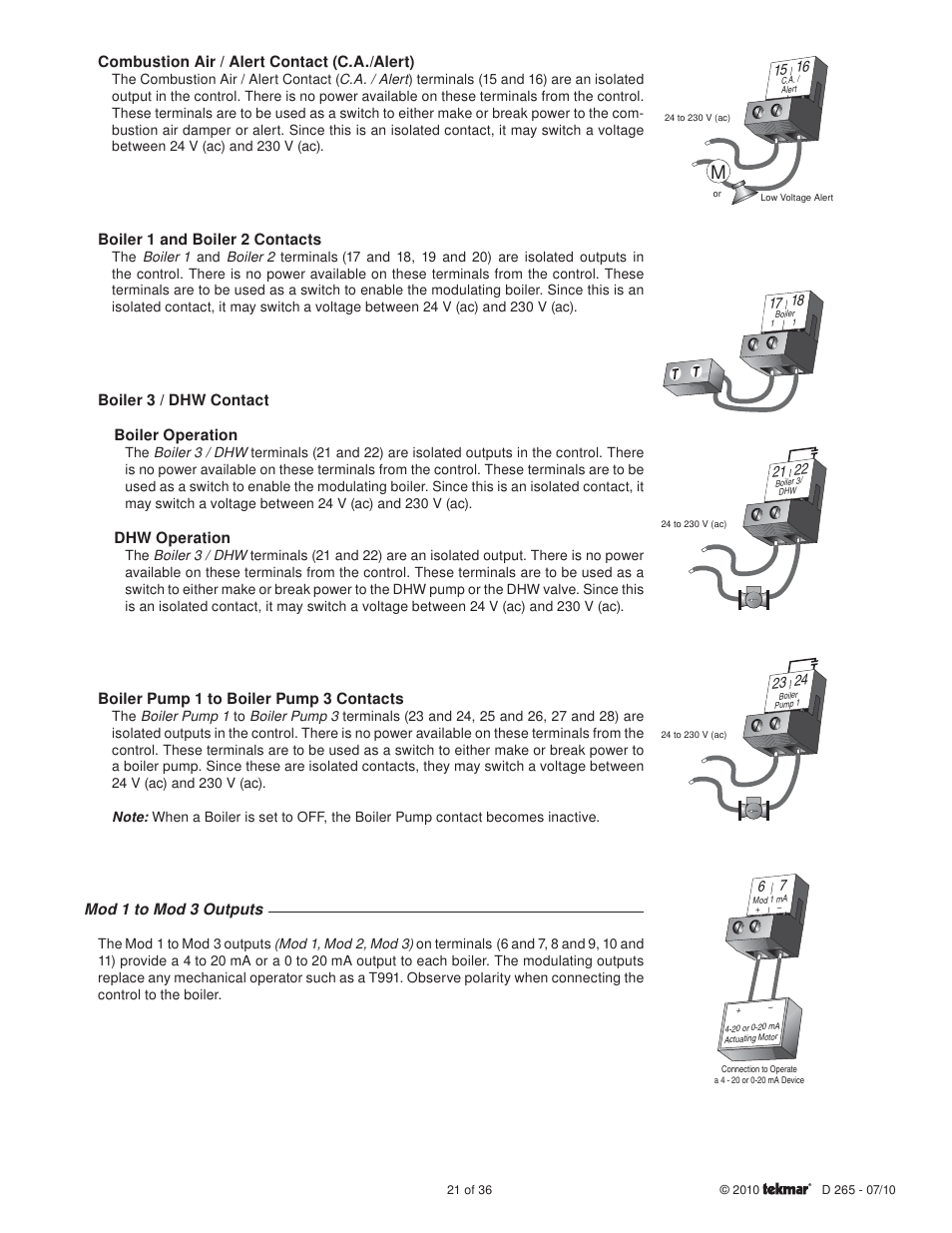 tekmar 265 Boiler Control User Manual | Page 21 / 36