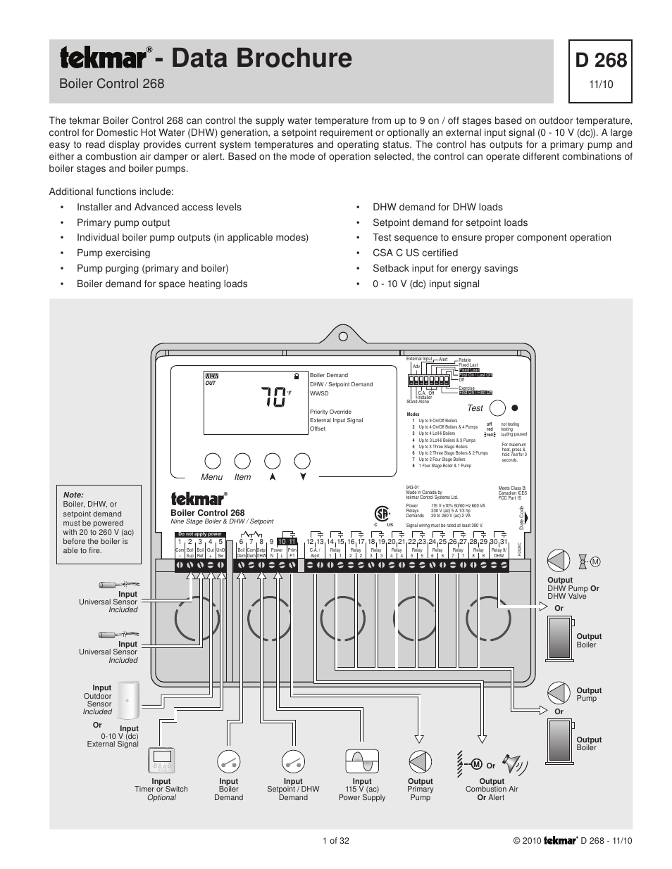 tekmar 268 Boiler Control User Manual | 32 pages