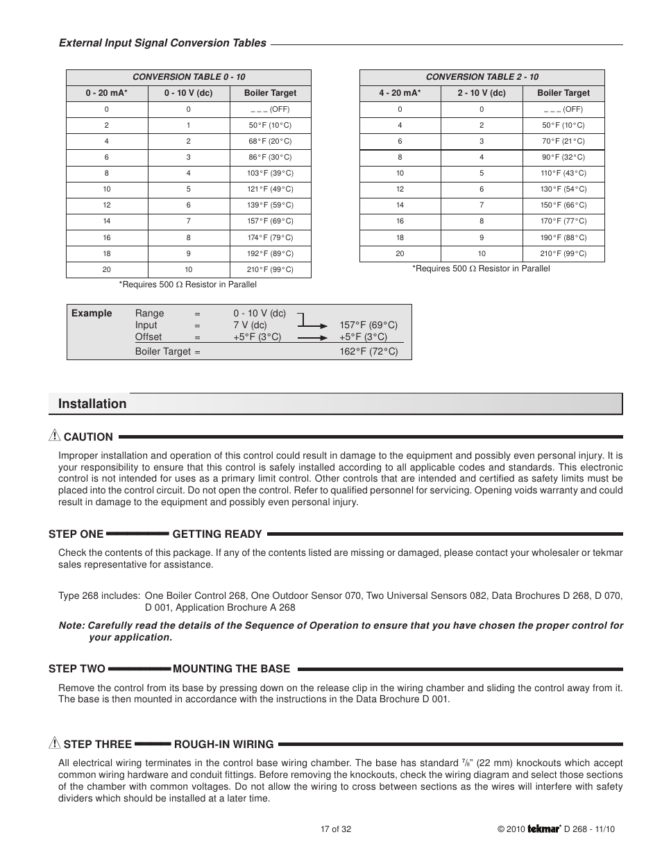 Installation | tekmar 268 Boiler Control User Manual | Page 17 / 32