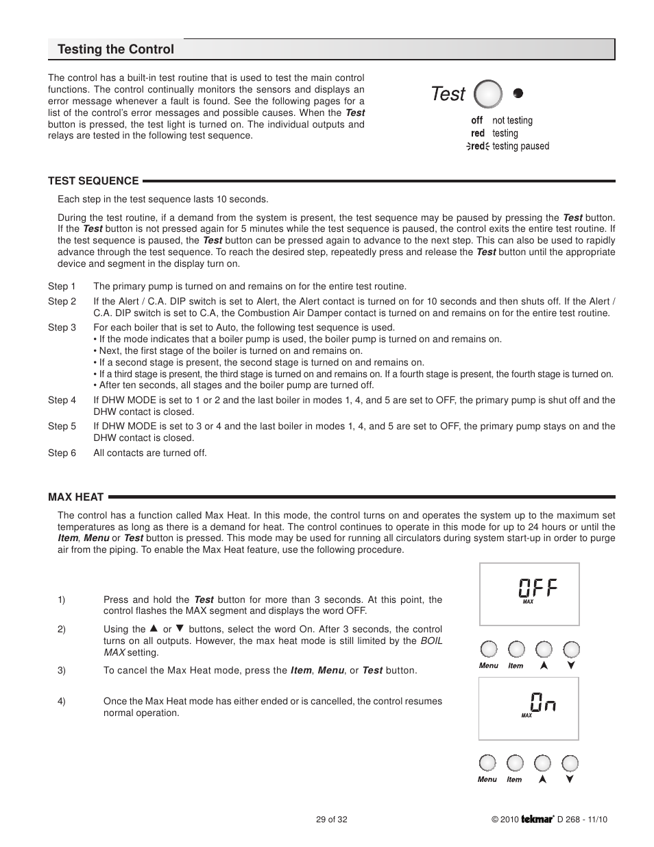 Testing the control | tekmar 268 Boiler Control User Manual | Page 29 / 32