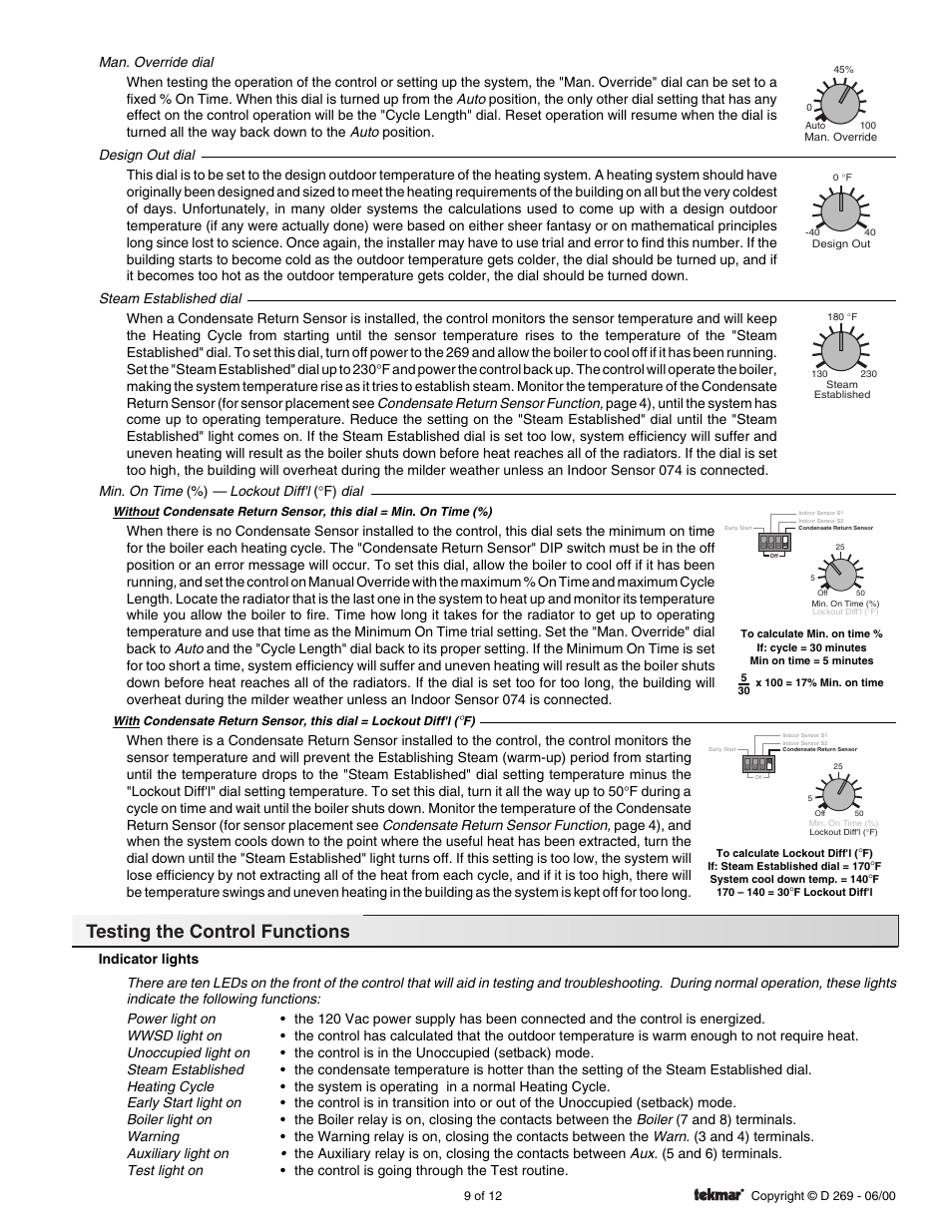 Testing the control functions | tekmar 269 One Stage Steam Control User Manual | Page 9 / 12
